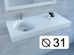 Plan vasque, bassin circulaire ⦰ 31 cm, sur mesure, Largeur 50 à 200 cm x Profondeur 40 à 60 cm, résine minérale de couleurs, Finition lisse mate, Livraison Offerte et Rapide.
